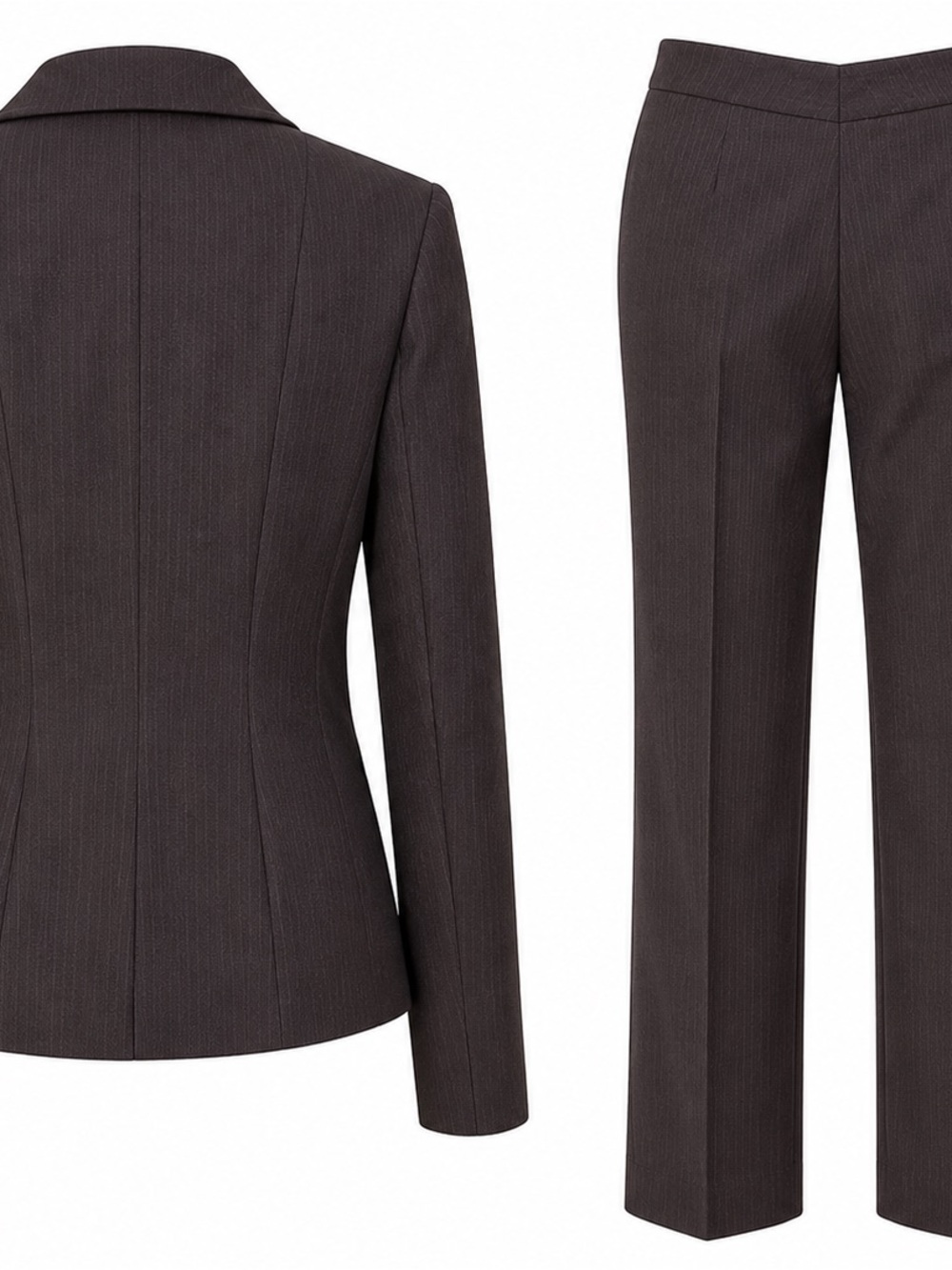 Evan Picone Charcoal Pinstripe Pantsuit with Burgundy Lining - Picture 2 of 3